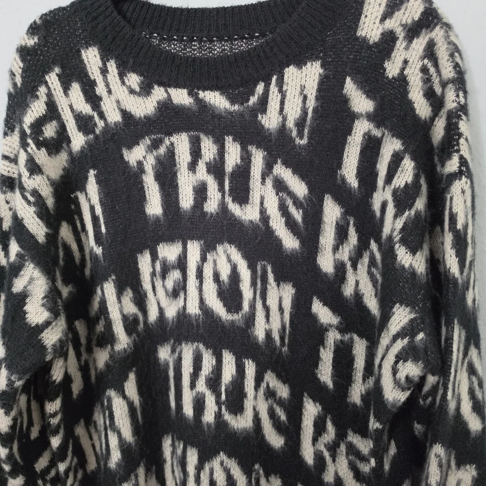 True Religion Monogram Fuzzy‎ Sweater Size Large